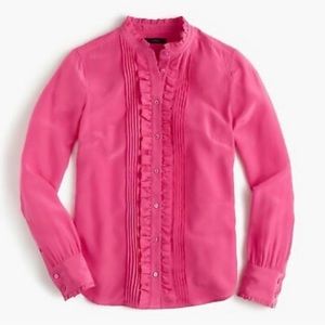Jcrew ruffle front silk hot pink blouse in a size 00